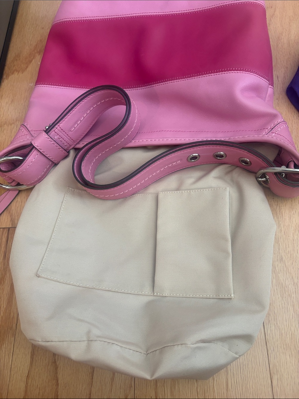 Vintage Coach Rugby Bucket Bag pink Leather Large Stripe Y2K Rare shoulder bag - Picture 16 of 17